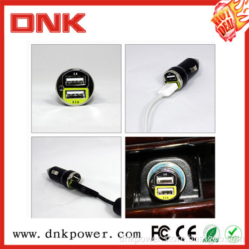 Bullet Shape 5V 2.1A Mini Dual USB Car Charger (DNK-CC002)